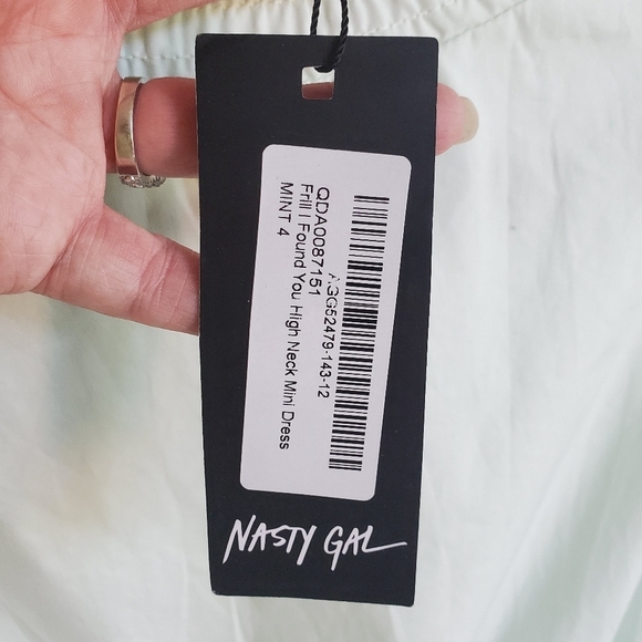 NASTY GAL Frill I Found You High Neck Long Sleeve Tiered Mini Dress Mint Green - Picture 9 of 12